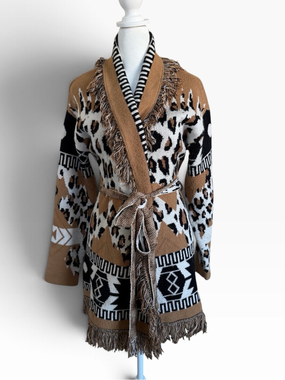 Midnight Velvet long western cardigan with matching belt Sz M
